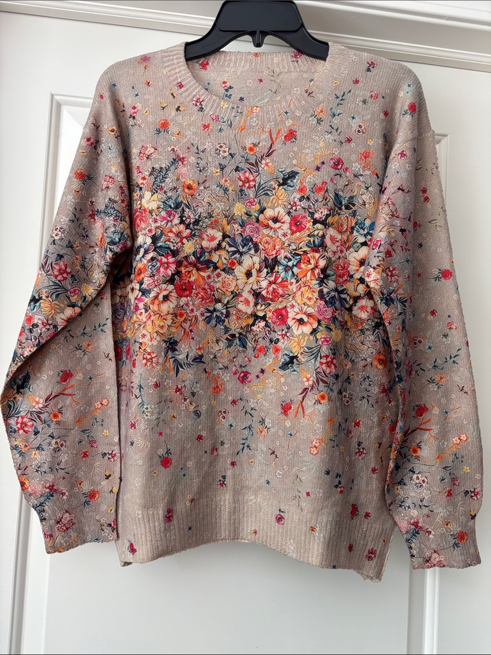 Floral Crewneck Floral Sweater - Beige